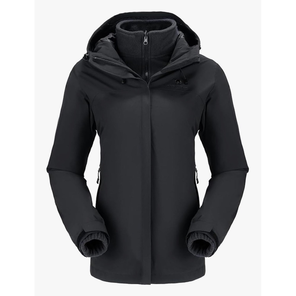 Camel Crown Womens 3 In 1 Jacket Black Waterproof Ski Fleece Winter XL